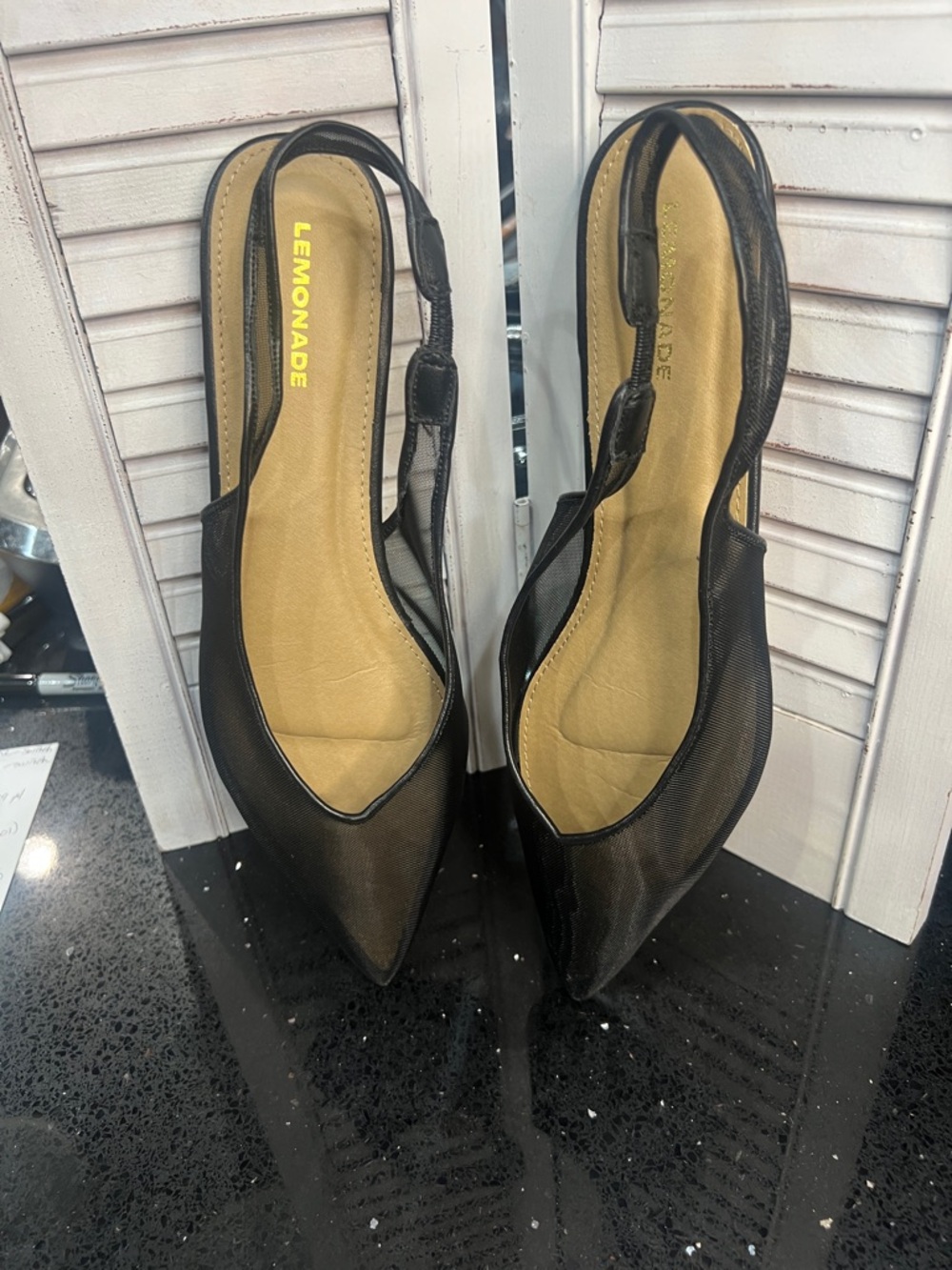Lemon Black Mesh Pointed Slingback Flats - Picture 3 of 4